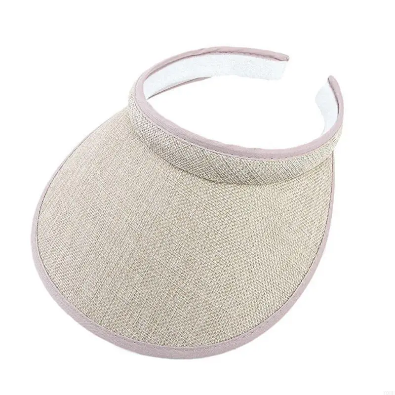 النساء والرجال للجنسين بمشبك للأشعة فوق البنفسجية للحماية من الشمس قبعة من الكتان الصناعي المنقوش We Y08E #3