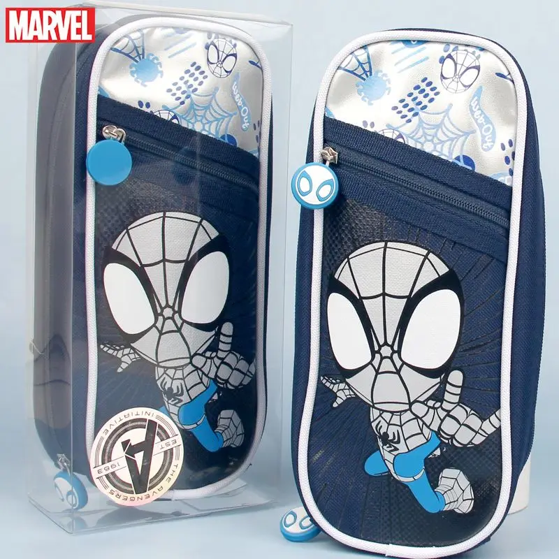 

Marvel Spider Man Zipper Canvas Pencil Case Avengers Three Layer Layering Pen High Capacity School Stationery Student Kids Gifts