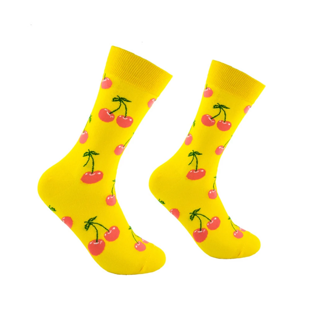 Happy Cherry Lemon Pineapple Strawberry Unisex Fruit Cotton Socks Skateboard Men Fashion Business Hipster Dropship