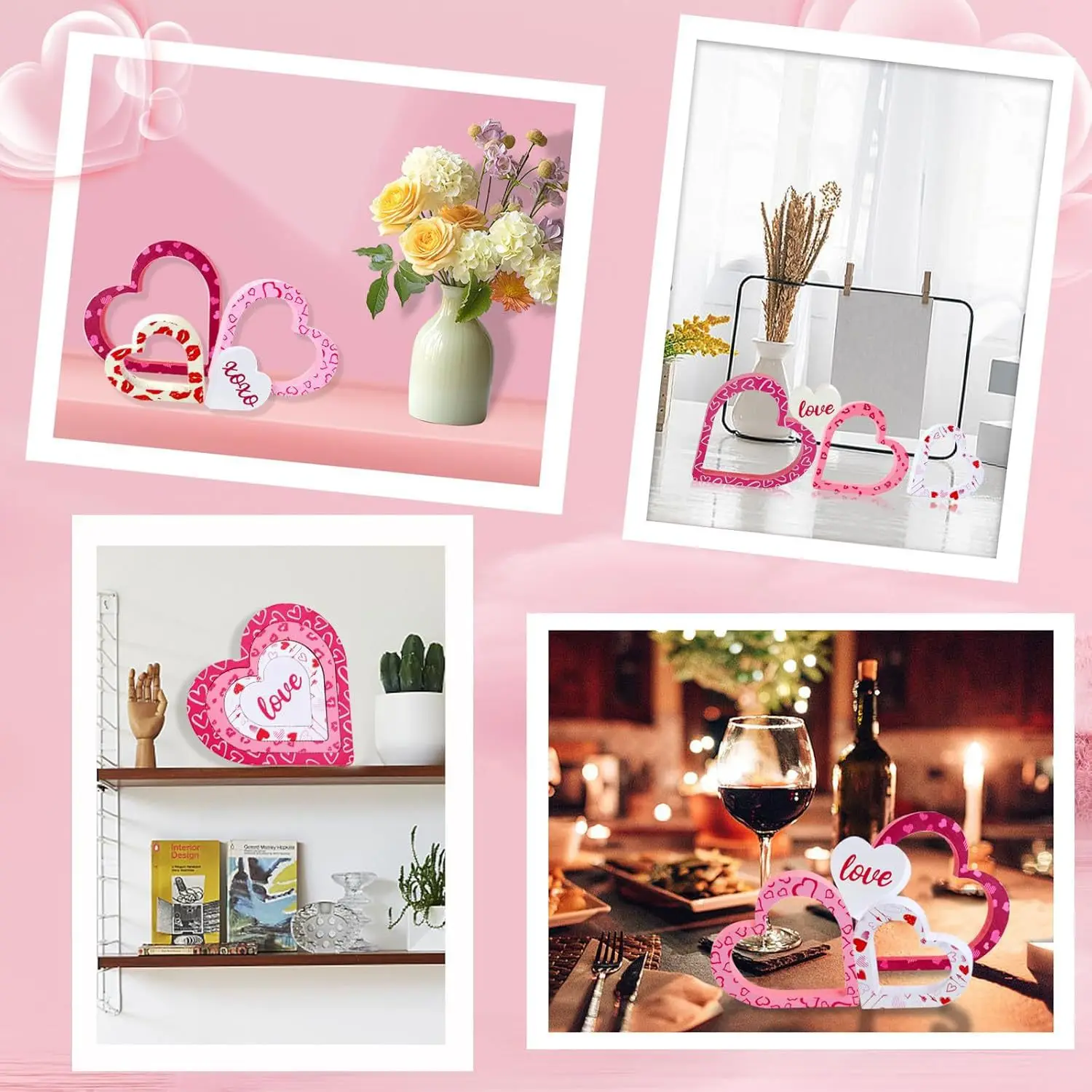 4pcs Valentine's Day Decor Heart-Shaped Romantic Desktop Decorations Wedding Home Bachelor Party Event Photo Prop Decoration