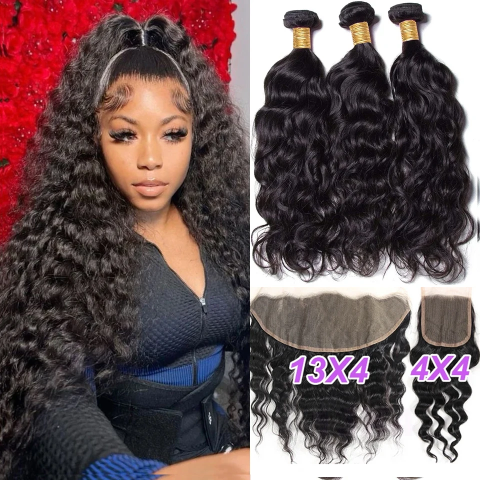 

Натуральные волнистые пряди из 100% натуральных человеческих волос с HD-кружевной застежкой и пучками для наращивания волос с глубокой естественной волной