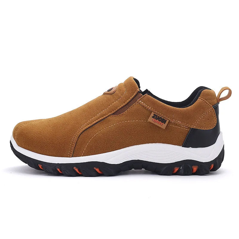 New Men Slip on Hiking Shoes PU Leather Climbing Footwear Male Outdoor Light Soft Rubber Sole Jogging Trekking Walking Sneakers