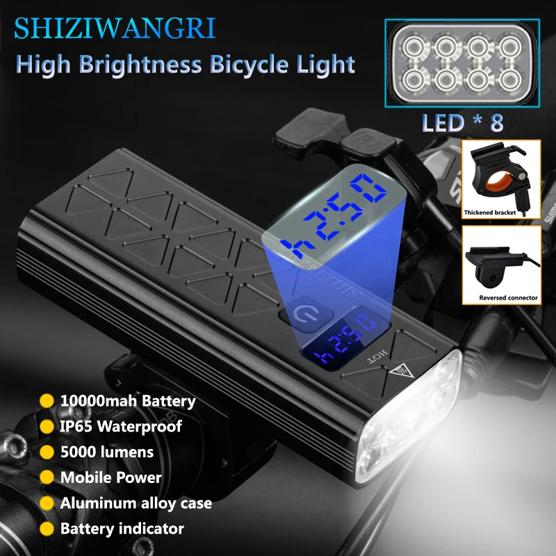 

8*LED 10000mAh Bike Light Mountain Cycle Front Highlight Power Display USB Rechargeable Bicycle Headlight Lamp Flashlight Anti-g