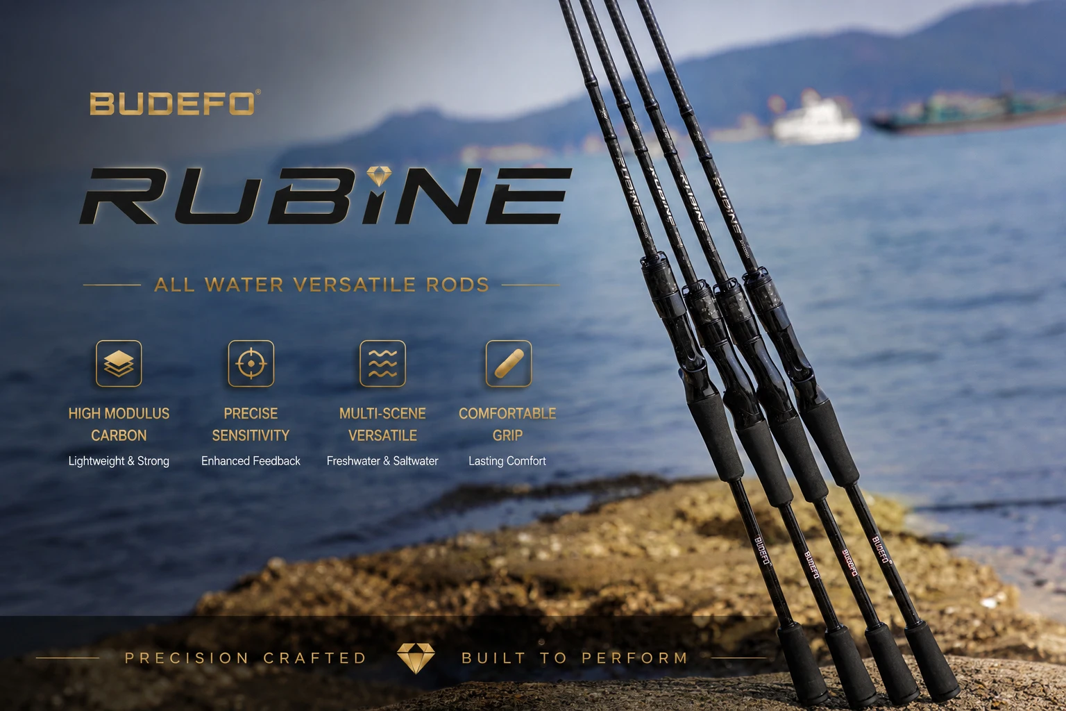 BUDEFO RUBINE FUJI Guide 40T Carbon Spinning Casting Lure Rod ML/MH 3-28g Bass Pike Zander Perch Fishing Rod 2.08m/2.13m/2.28m Fast Action Ultra Light Seabass Trout Asp Predator Rod Long Casting Saltwater Freshwater