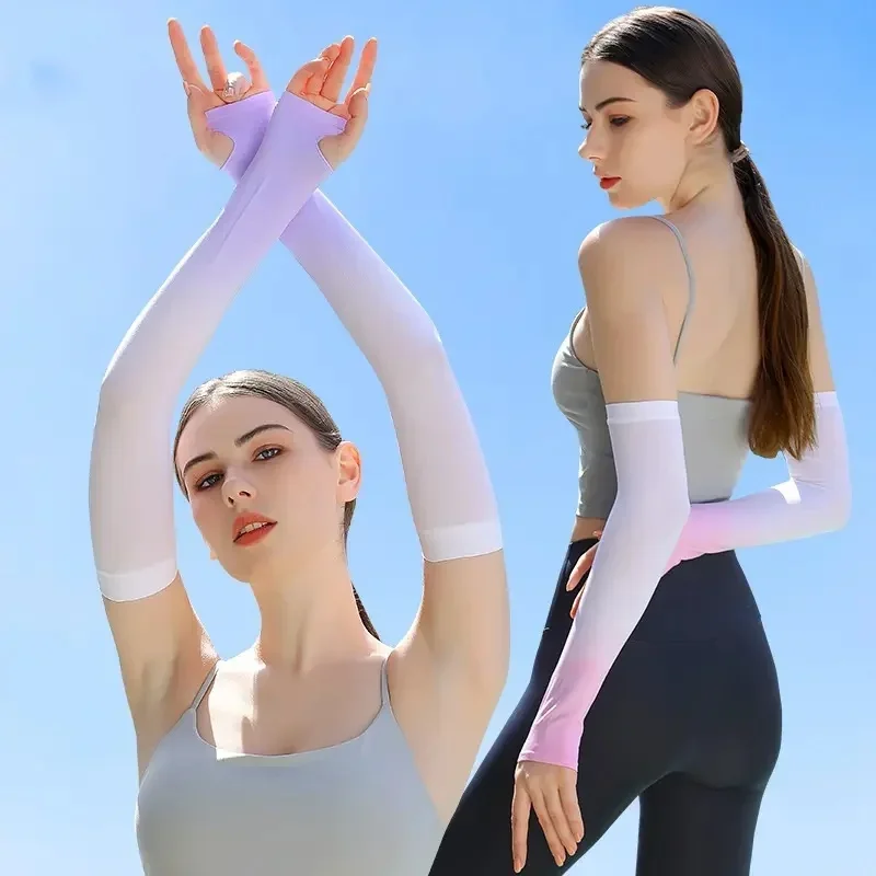 1-10 pares de mangas de braço de proteção solar, capa de compressão de resfriamento UV para homens e mulheres, ciclismo, corrida, esportes ao ar livre com furo para polegar