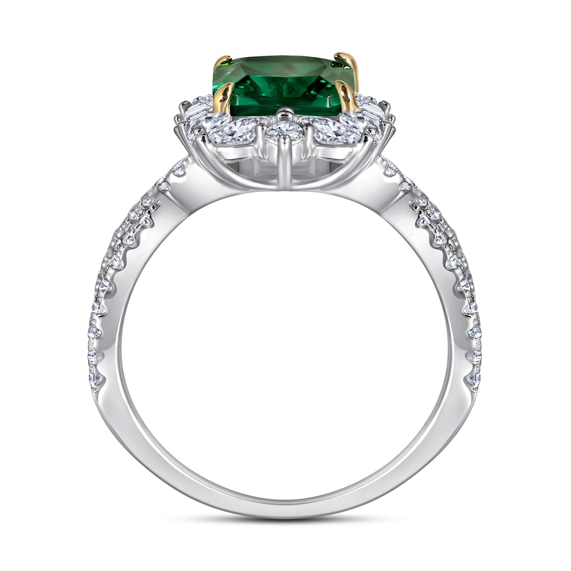 2 Carat Emerald Green Gemstone Rings 100% s925 Sterling Silver 7*7mm Square Stone Fine Jewelry