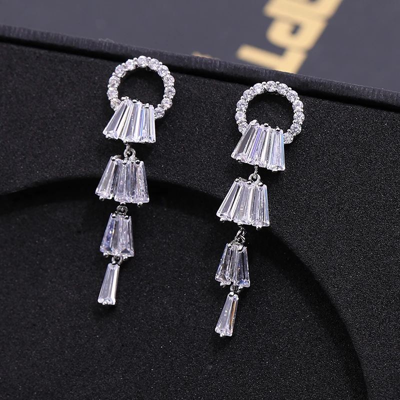 1 Pair Fancy Tassels Zircon Copper Dangle Earrings Korean Style Pretty Ear Stud For Women Girls Party Brass Jewelry