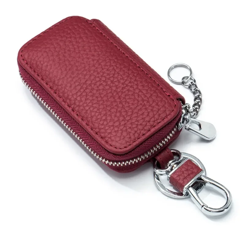 Leather Key Bag Zip Large Capacity Keychain Wallet Cute Coin Purse Short Small Mini Men's Waist Hanging Car Key Organiser Case