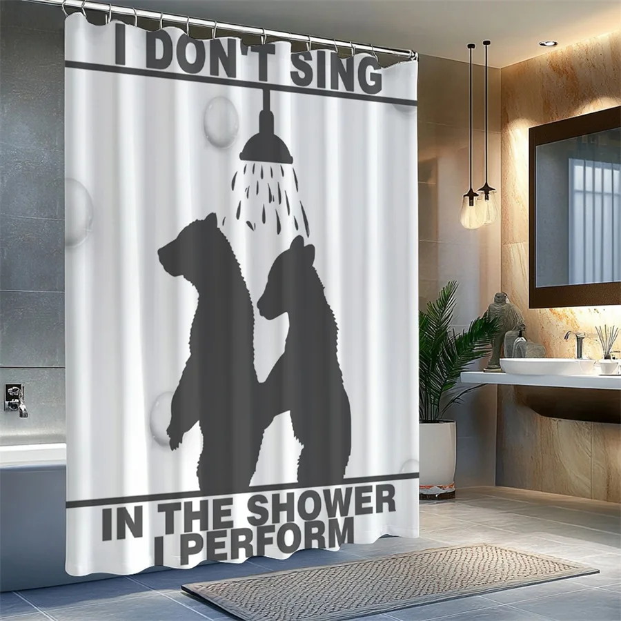 

Funny Bear Shower Curtain, I Don't Sing I Perform Quote, Black Silhouette Print, Humor Bathroom Decor, Waterproof