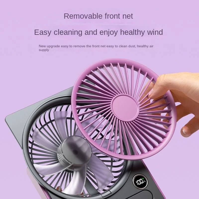 Ultra-thin Desktop Fan Digital Display USB Charging Strong Wind Portable Silent Card Style Fan Dormitory Office Summer Small Fan