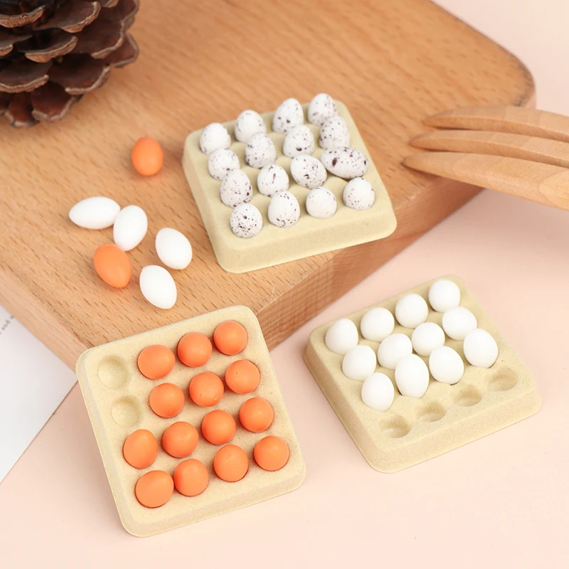 1:12 Dollhouse Miniature Eggs Kitchen Food Model (Tray+16Pcs Eggs) Kitchen Decor