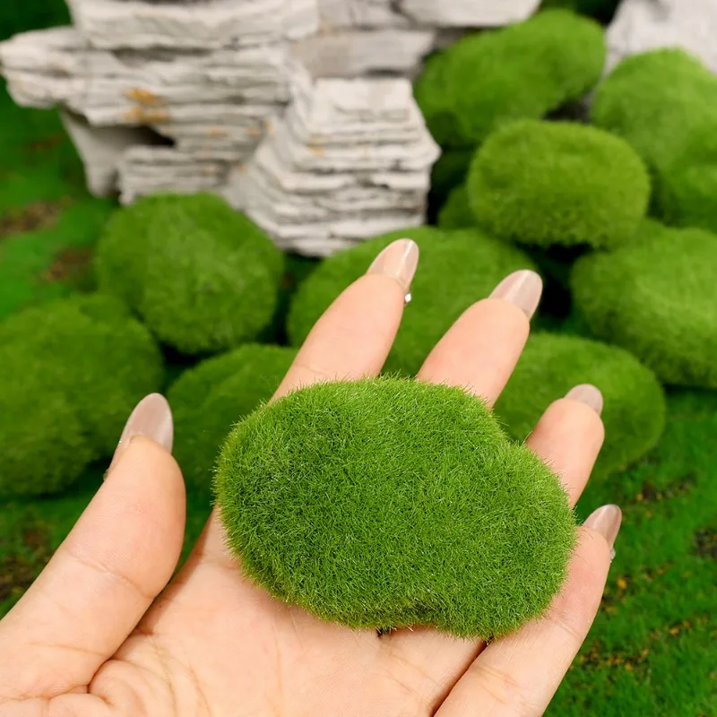 Wholesale Artificial Moss Rock Green Moss Covered Stones DIY Crafts Micro Landscape Pot Decoration Home Garden Simulation Plants