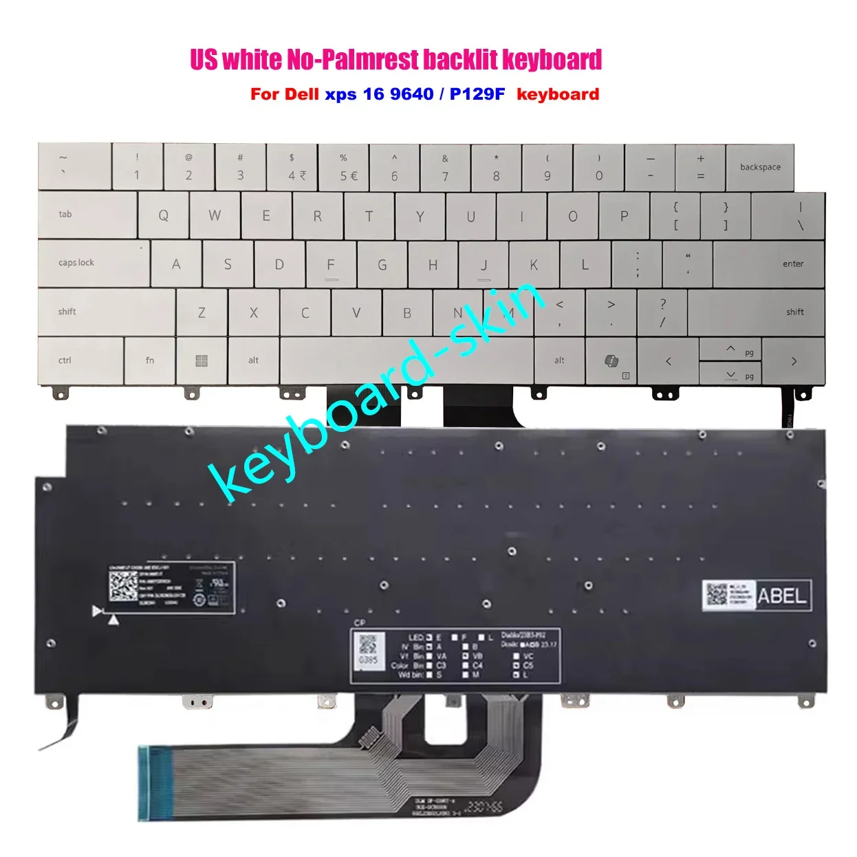 

New US white backlight backlit Keyboard For Dell XPS 16 9640 / P129F (2024-2025 Year) series laptop
