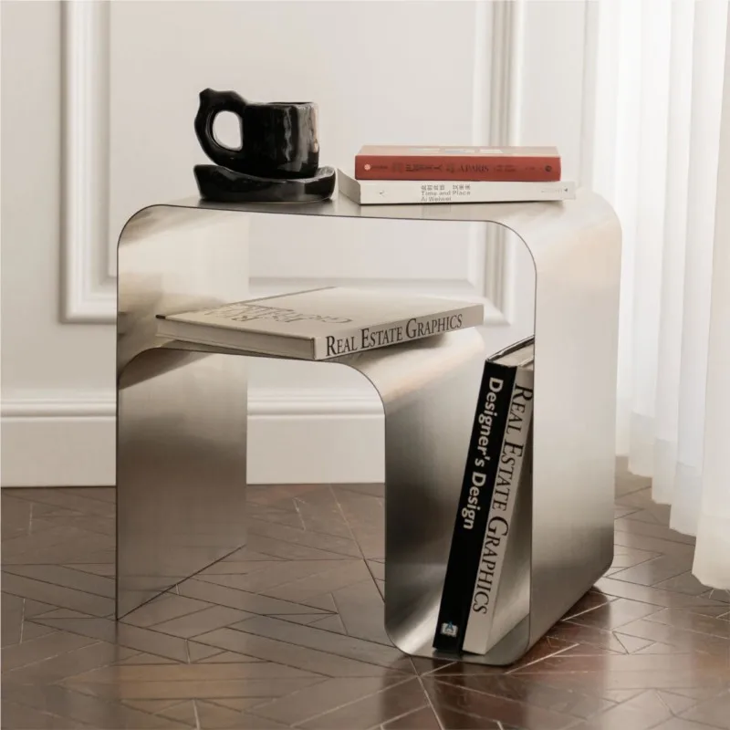 MOMO Antique Minimalist Stainless Steel Bedside Table Side Table Integrally Molded Storage Cabinet Coffee Table Vintage Bauhaus