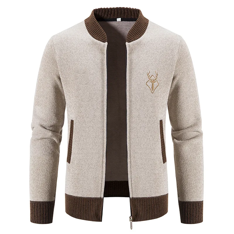 

DUYIT Fashion Contrast Design Round Neck Zipper Knit Cardigan Men Autumn/Winter New Versatile Slim Pocket Sweater Jacket