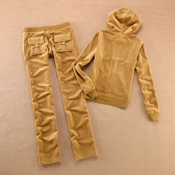 2024 Fashion Brand Velvet Tracksuit Women Spring/Fall Women's Rhinestone Sweatshirt and Pocket Pants Suit Two Piece Set