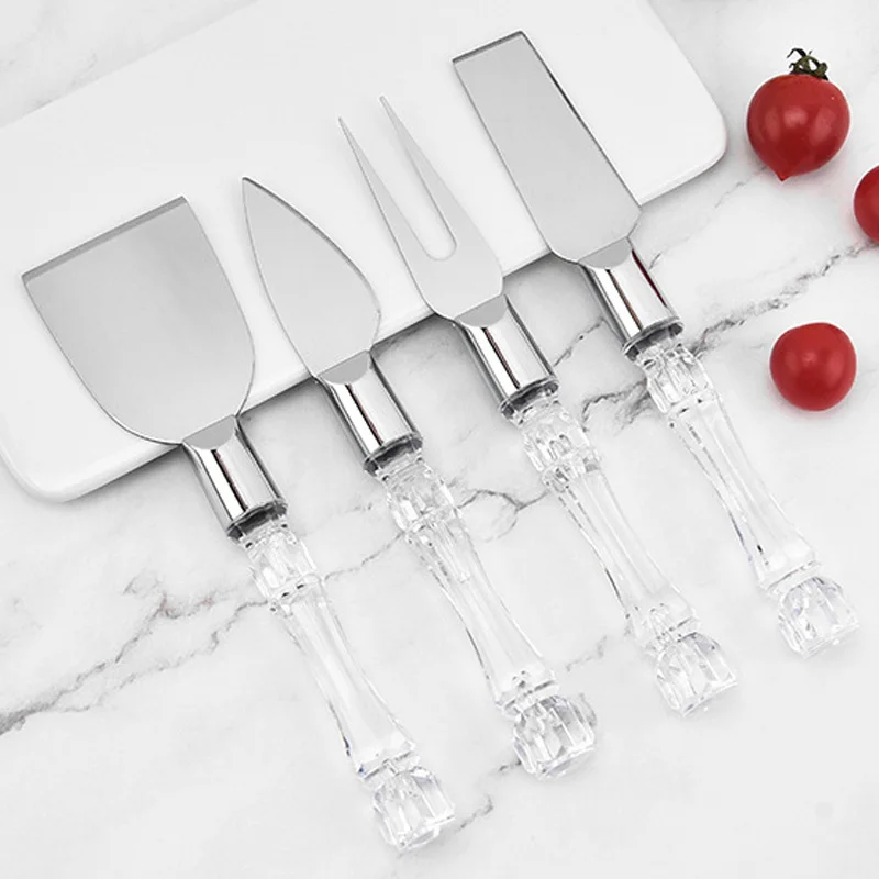 20Set Cheese Cheese Knife Set Pizza Knife Fruit Knife and Fork Stainless Steel Clear handle Knife and Fork Bread Dessert Tool