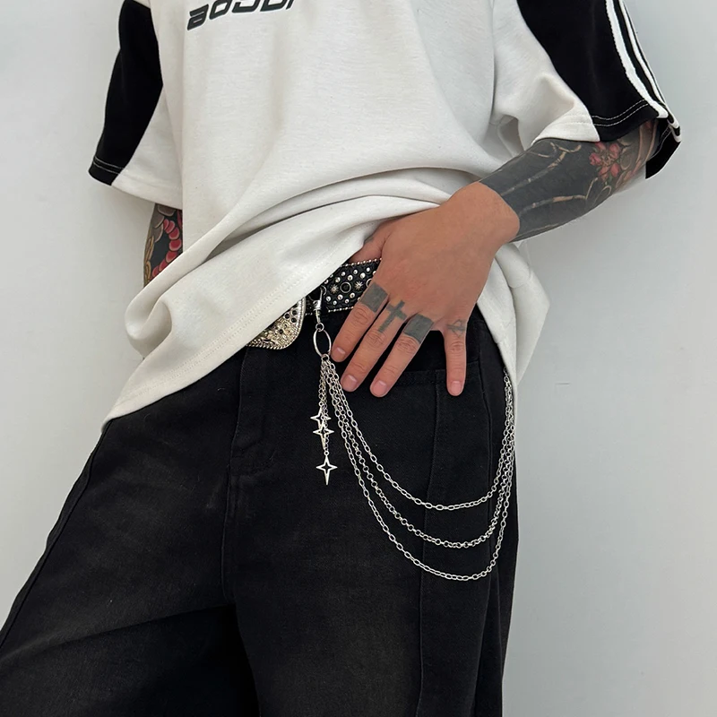 Nieuwe Retro Punk Rock Cross Broek Taille Keten Mannen Vrouwen Jeans Keten Kruis Hanger Sleutelhanger Jeans Unisex Hiphop Sieraden Gift