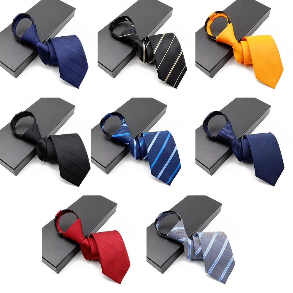 

Новый модный галстук на молнии 7 см, банкетный студенческий мужской деловой деловой деловой профессиональный платье, легко тянущийся, удобный офисный полосатый галстук