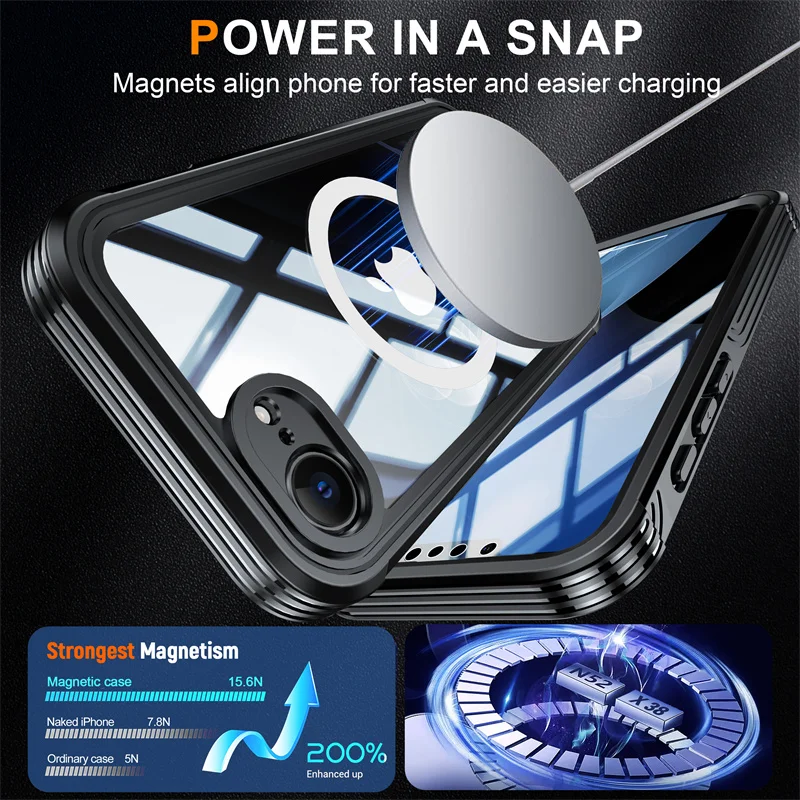 حافظة مغناطيسية لحماية الجسم بالكامل لهاتف آيفون 16e 17 Air 16 Pro Max Plus واقي شاشة Magsafe مقاوم للصدمات Fundas Coque