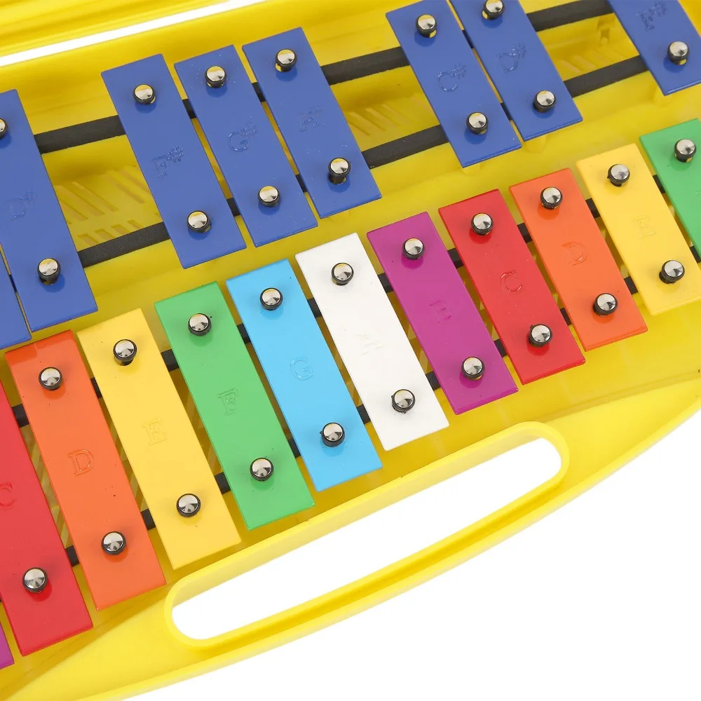 Durable 25 Notes Musical Xylophone ABS+Metal Yellow Percussion Instrument Aluminum Keys Xylophone For Music Lover