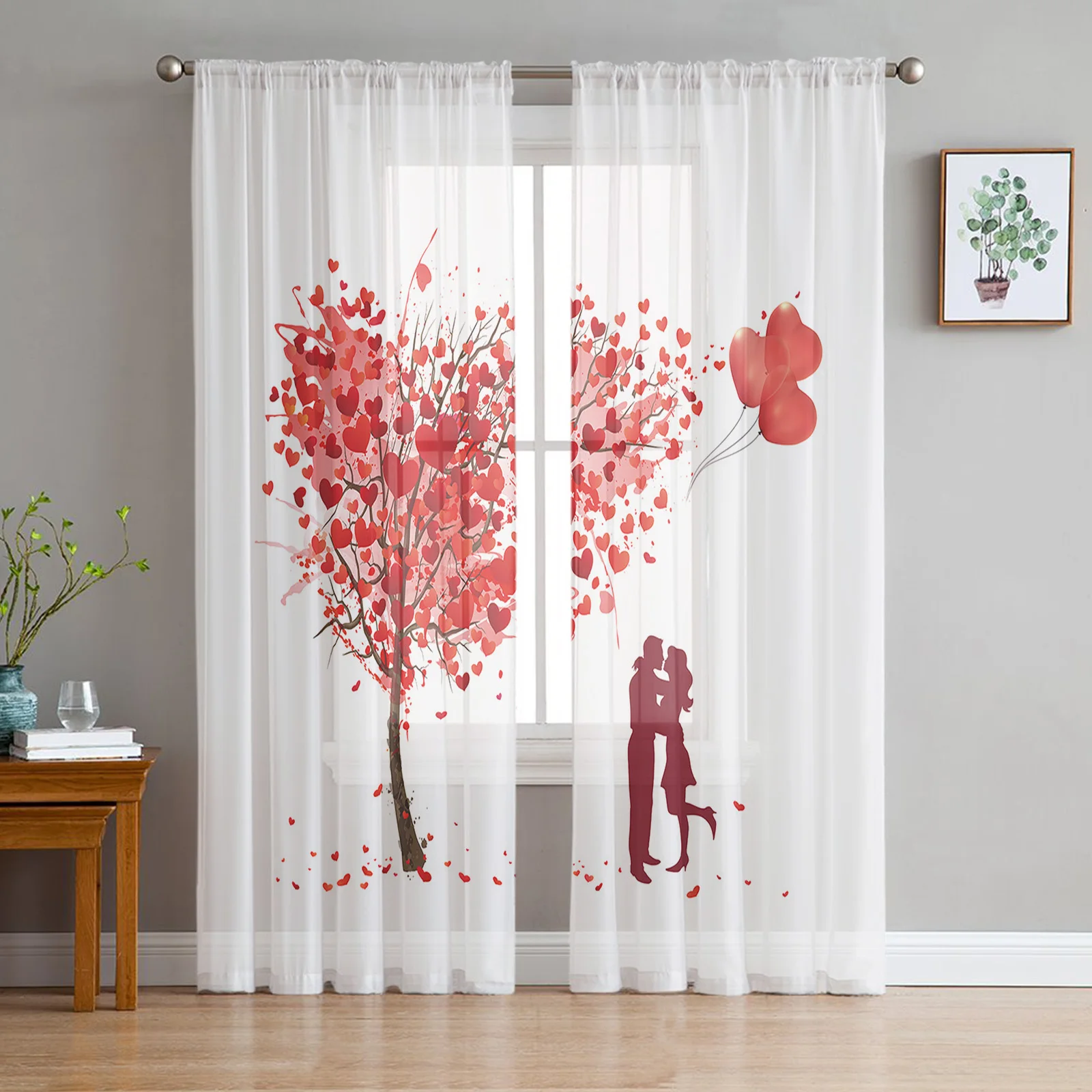 

Valentine'S Day Love Tree Balloon Couple Sheer Curtains for Windows Tulle Curtains for Living Room Bedroom Children Room Decor