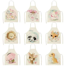 Lovely Cartoon Rabbit Printed Kitchen Aprons for Women Kids Sleeveless Cotton Linen Cooking Cleaning Tools