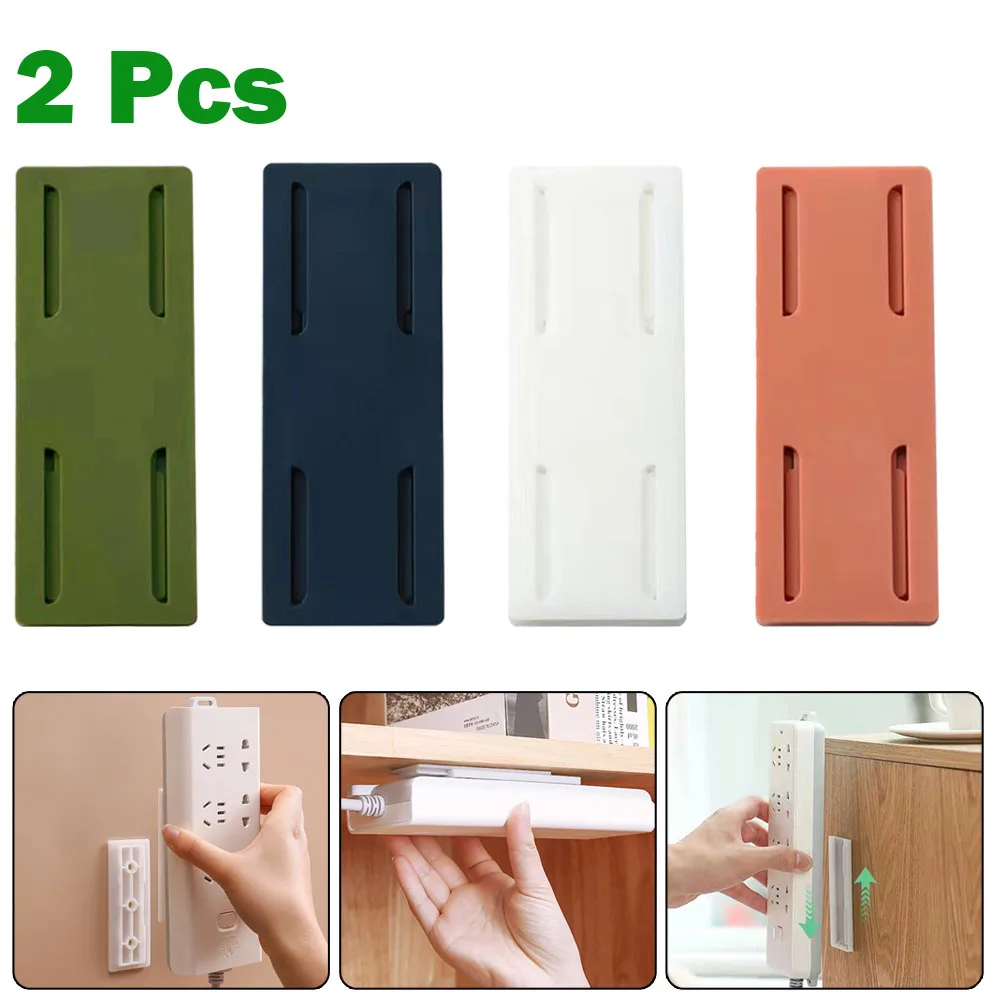 2pcs Self Adhesive Power Strip Holder Plug Extension Organiser Wall-Mount  Socket Holder Fixer Punch-free Plug Socket Holder