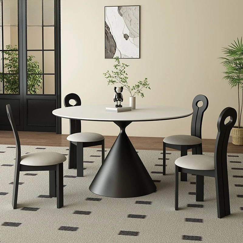 French dining table retro household round rock slab dining table and chairs high-end small apartment Italian minimalist modern