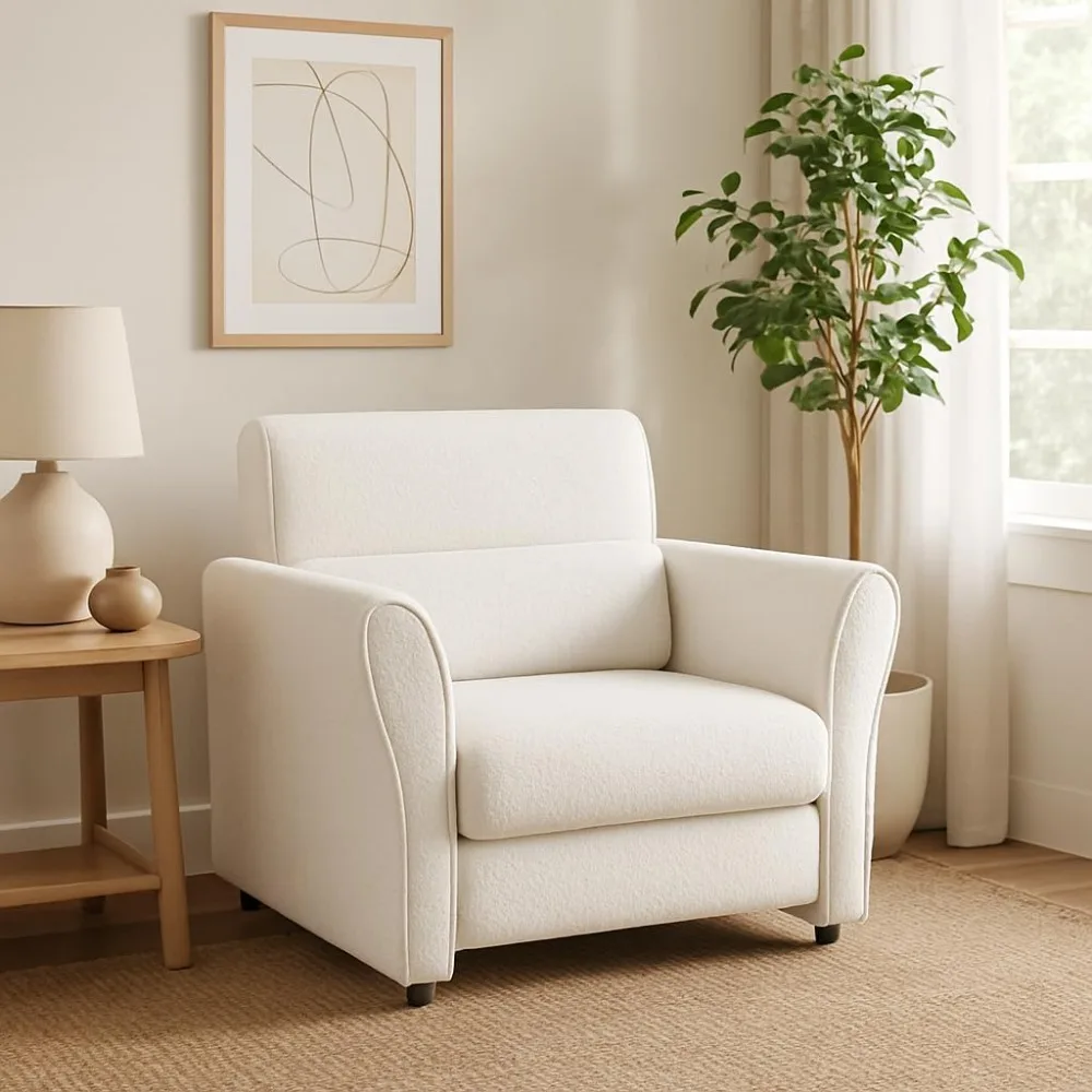 Sillón Moderno para Dormitorio, Sillón de Lectura Tapizado, Sillón de Sherpa Bouclé, Sillón de Salón de Mediados de Siglo, Cómodo, Personalizado