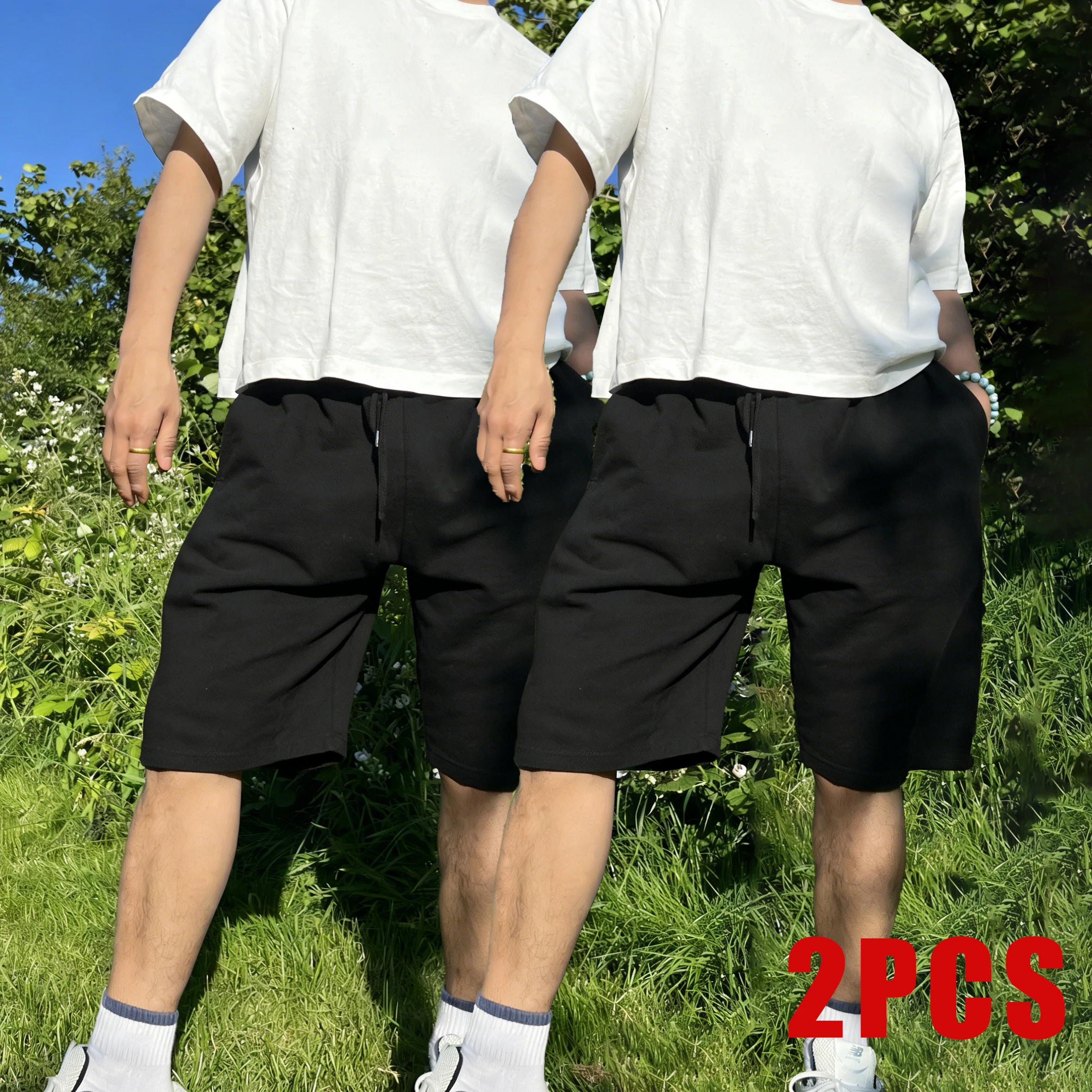 

Outdoor Fashion Solid Pocket Mans Drawstring Shorts Jogging Black Pants Summer Vintage Wide-leg Pants Unisex All-Match Sportwear