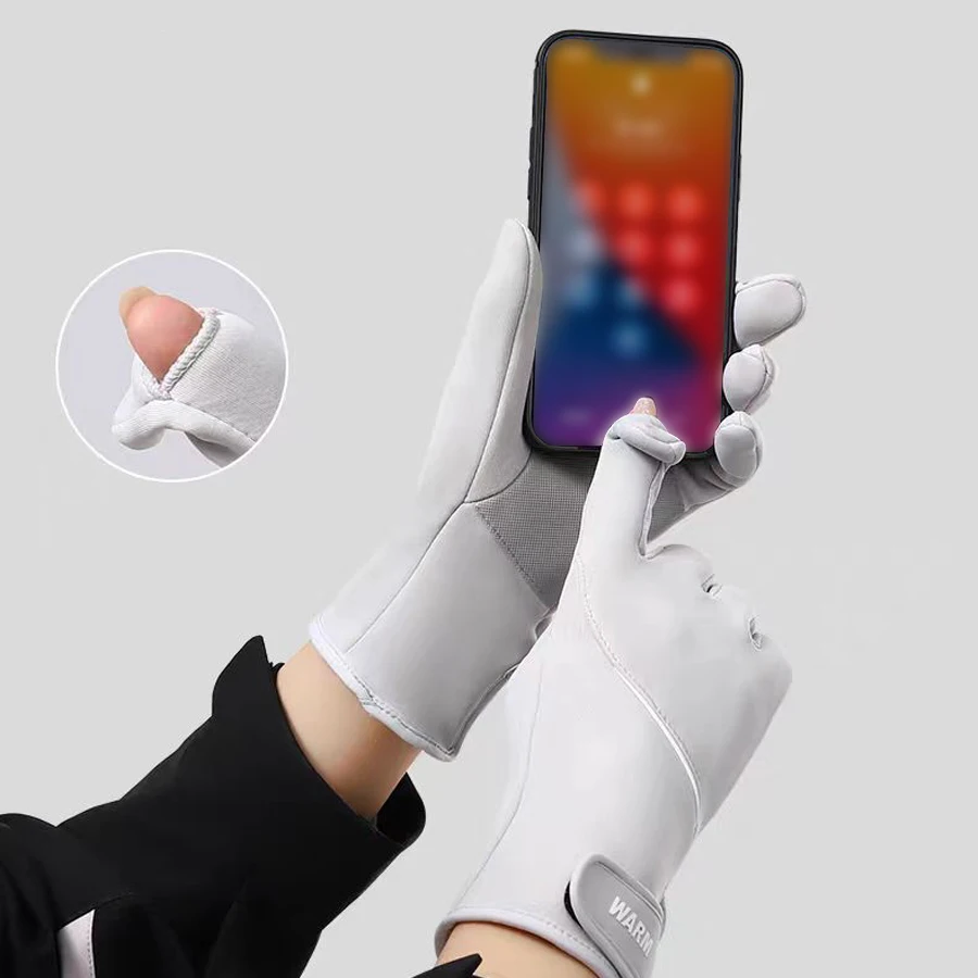 قفازات الشتاء النسائية الحرارية التي تعمل باللمس متوافقة مع الصوف مبطنة بإصبع كامل مقاوم للماء جهاز تدفئة محمول القفاز لركوب الدراجات #6