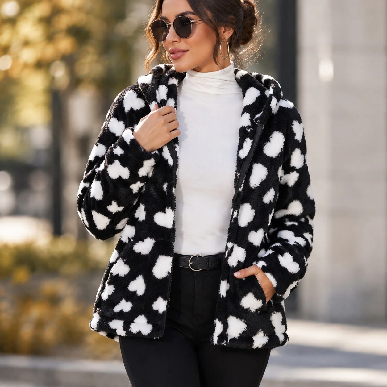 Pockets Women Jacket Coat Regular Elegant Style with Long Sleeves Hooded Winter Jacket Business Elegant Thick Autumn Winter