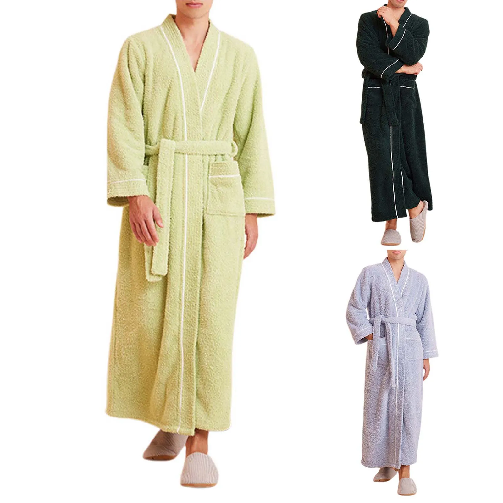 Men's fleece Long Bathrobe Flannel Robe Men And Women Unisex Couple Robe Soft Heavyweight Home Wear Robe Mens Loungewear