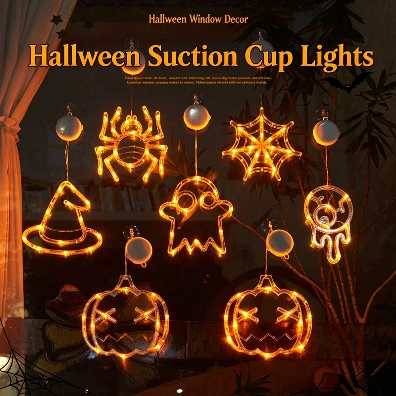 Halloween LED Spider String Lights, Suction Cup Decor Lamp, Indoor Holiday Ambient Lighting