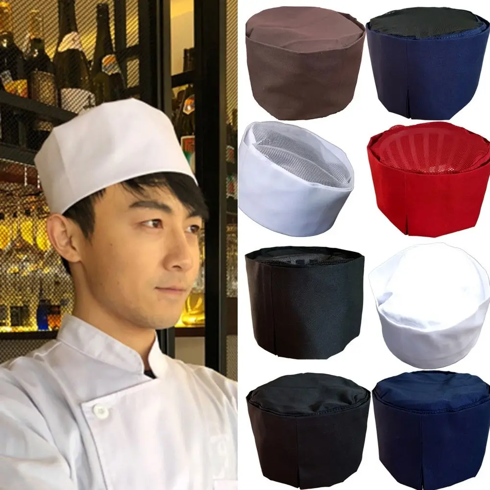 Breathable Cooking Hat Restaurant Kitchen Flat Cap Work Hat Catering Chef Hat Mesh Top Skull Cap