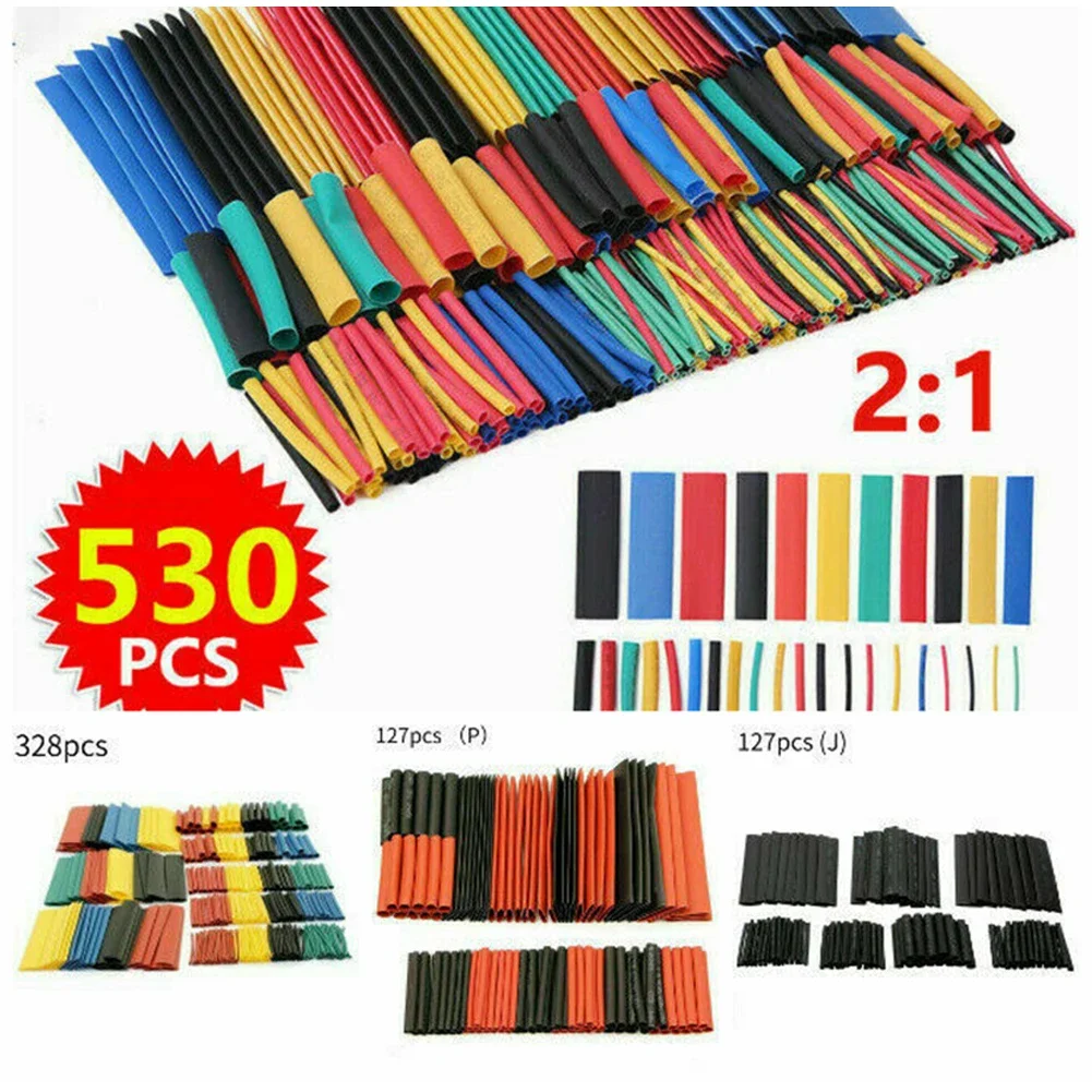 127/328/530pc HEAT SHRINK TUBING Sleeve Cable Wire Wrap Tube Assortment Kit Set Wire Cable Insulation Sleeved Protecter
