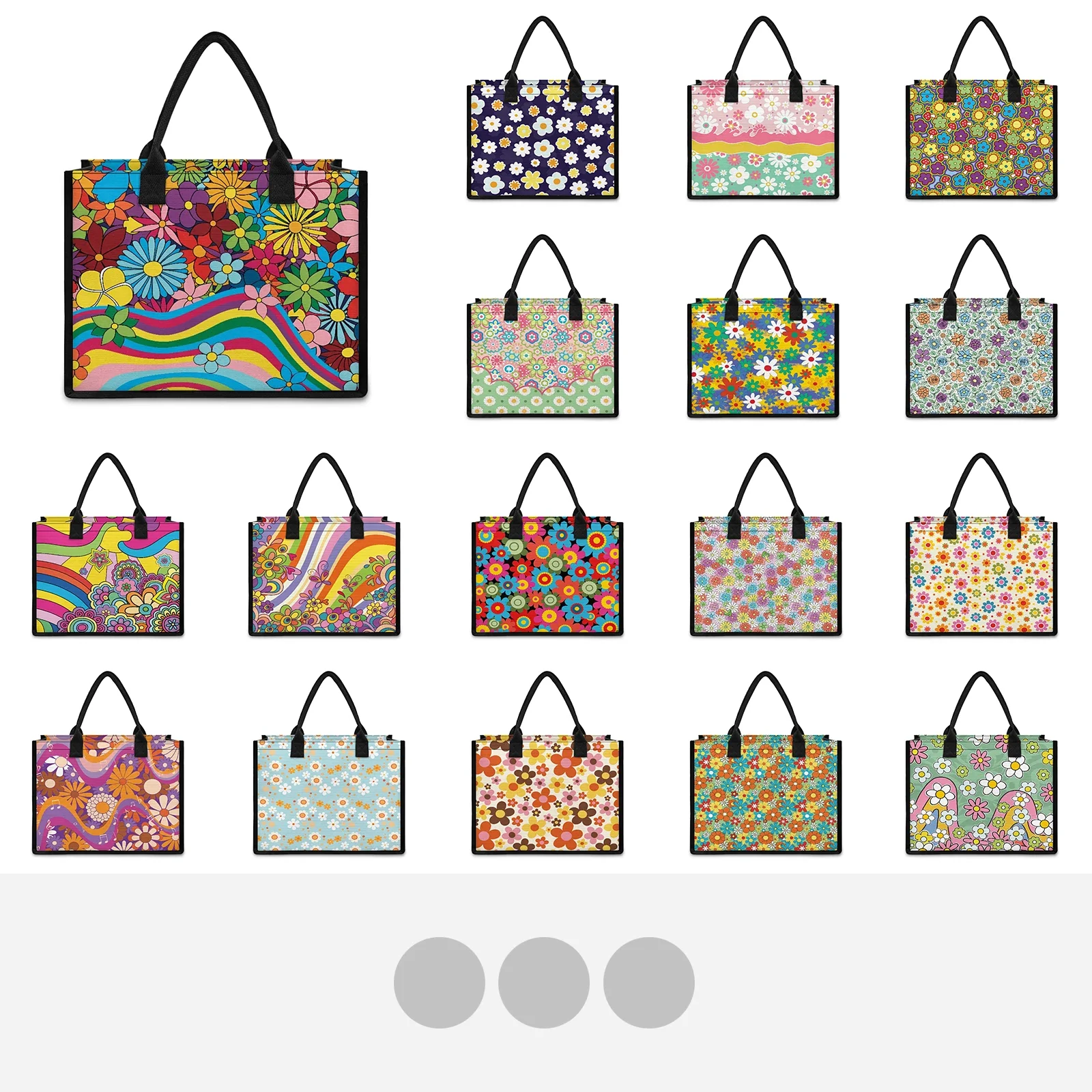 

New Style Women's Canvas Tote Bags Hippie Flower Pattern Soft Comfortable Polyester Light And Handy Design Fit Go Out Outing