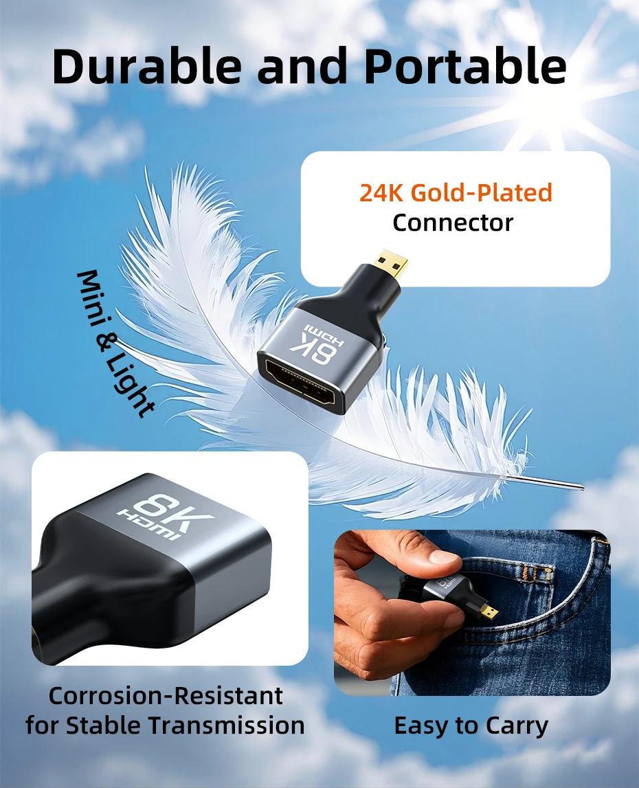 CABLETIME Mini-HDMI-Adapter Mini/Micro HDMI auf HDMI-Adapter 8K 60Hz für Raspberry Pi ZeroW Camcorder Laptop HDMI Mini-Adapter – Detail 18