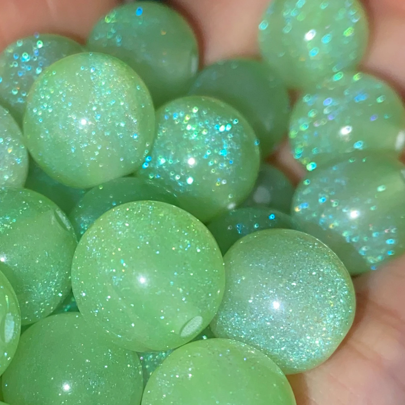8-12mm 50pcs Green Resin Fine Glitter Round Loose Beads, DIY Bracelet, Necklace Handmade Jewelry Making