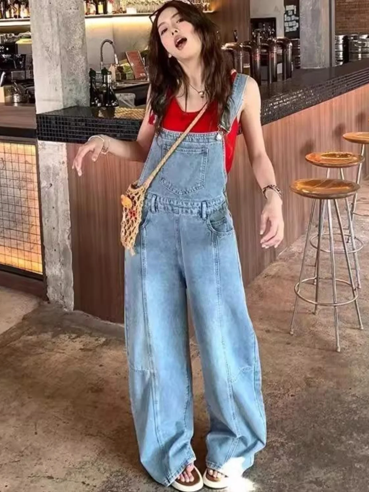 

Антивозрастные джинсовые комбинезоны с широкими штанинами для женщин, брюки с высокой талией, повседневная одежда, универсальные джинсы для взрослых на все сезоны