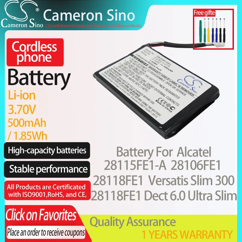 CameronSino Battery for Alcatel Versatis Slim 300GE 28115FE1 28115FE1-A 28118FE1 fits Philips 5-2762 Cordless phone Battery