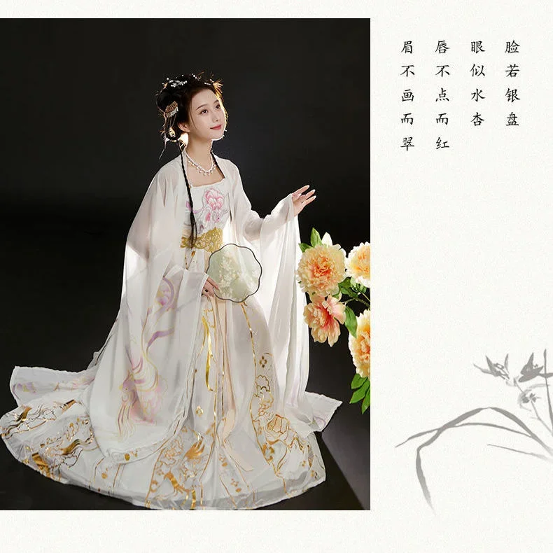 Tang Dynasty White Hanfu damska koszula z luźnymi rękawami haftowana starożytny kostium codzienna elegancka kobieta chińskie sukienki