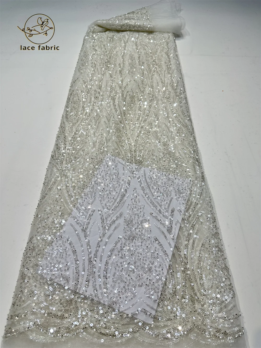 African Beaded Lace Fabric 2024 White High Quality Lace Sequins French Lace Tulle Mesh Fabrics For Wedding Party Women Fabrics