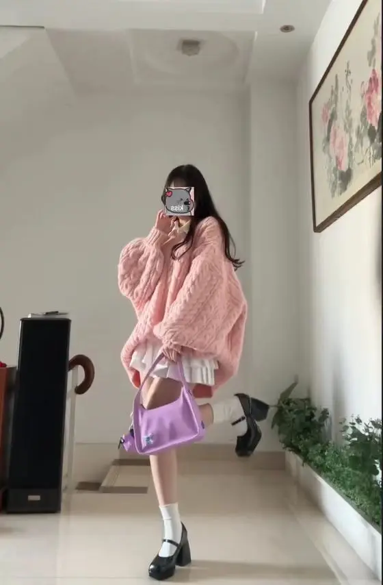 Мягкий уютный розовый женский свитер с v-образным вырезом, осенне-зимний вязаный топ, теплый, удобный, ленивый, модный, для поездок на работу