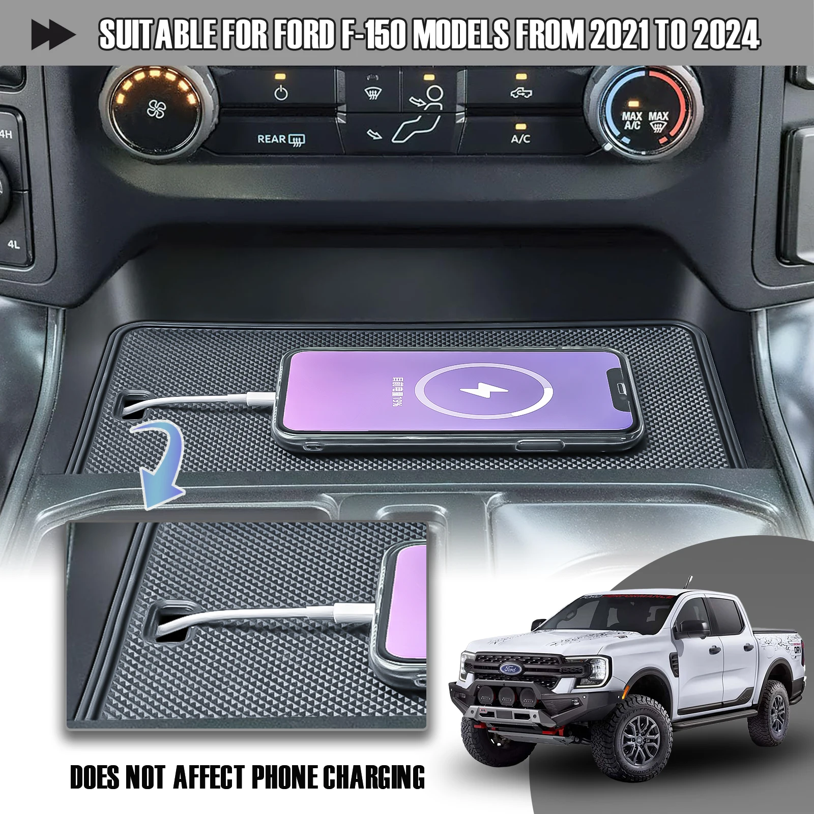 

For 2021-2024 Ford F150 Center Console Compartment Cover Tray Lid Hidden Panel Secret Pocket Storage Car Organizer Accessories