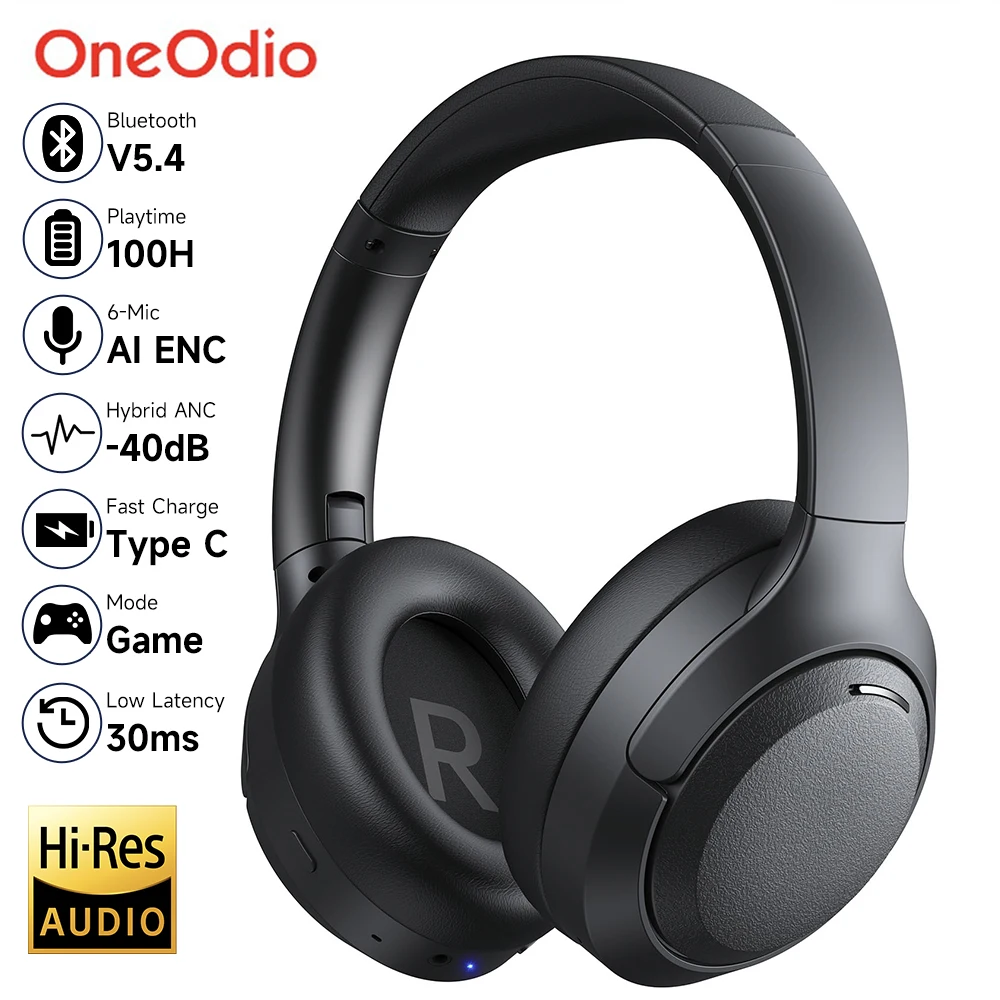 

Oneodio EKSA P300 ANC Wireless Headphones Bluetooth 5.4 Active Noise Canceling Over Ear Hi-Res HiFi Headset With AI ENC Mic 100H