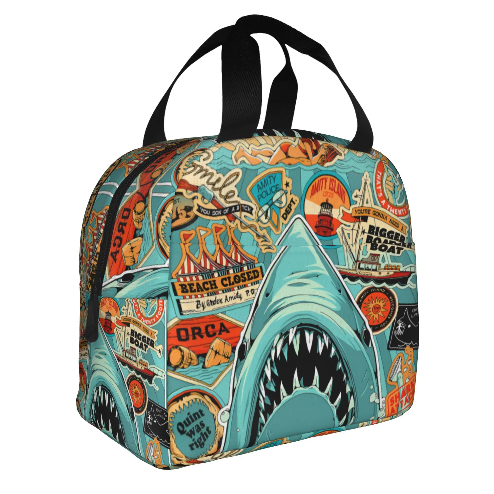 J-Jaw-Shark Insulated Lunch Bag for Work School Thriller Film Leakproof Cooler Thermal Lunch Box Women Men