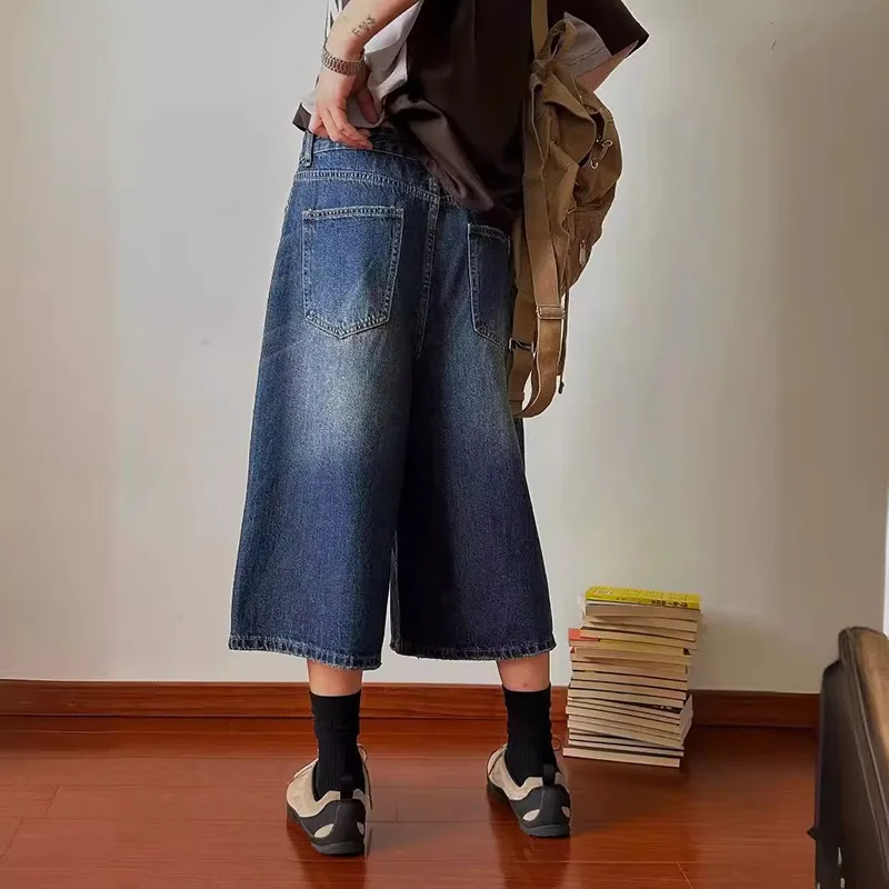 MWJLPWQ Men's Washed Retro Denim Shorts Summer Ins Trend Loose Unisex Fashion Personality Loose Casual Wide-Leg Pants New 11951