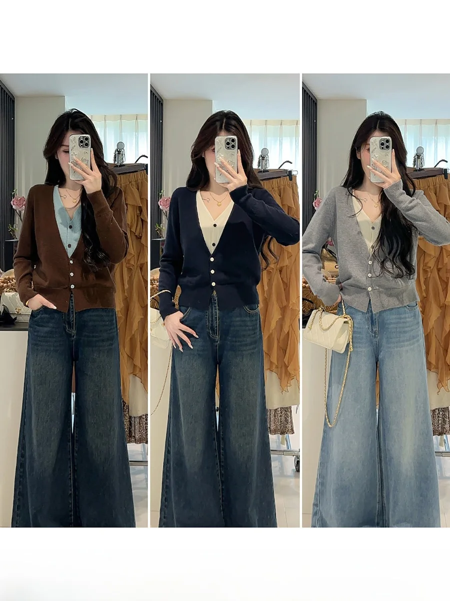 

Li Xiaoa Early Eight Outfit Кофейный вязаный открытый кардиган женский зимний корейский Sle плюс размер V Ne свитер для поездок на работу и ветер